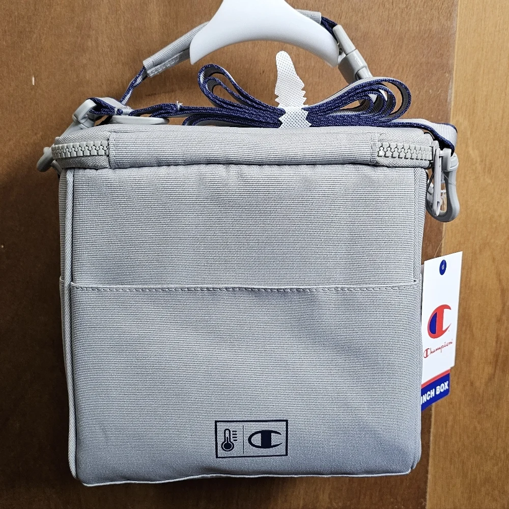 Champion Estate Insulated Lunch Box Cooler Messenger bag kit New gray Blue NWT